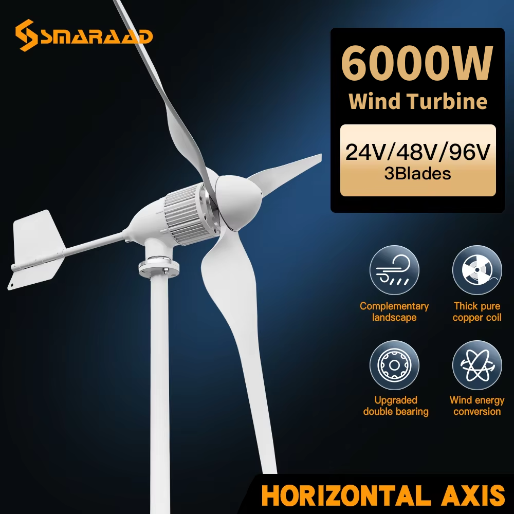 Wind Turbine 5000W 48V - 6 kW horizontaler Windturbinengenerator Windmühle mit