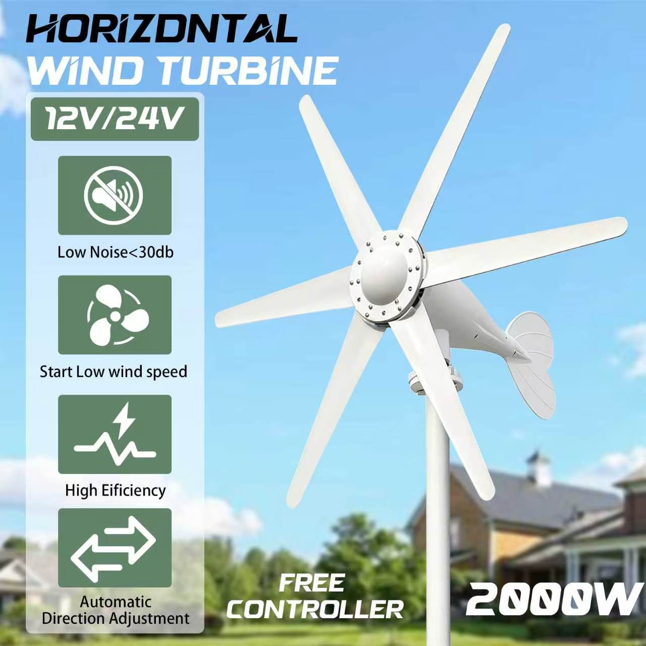 Wind Turbine Generator Kit 2000W - US-Lieferung: EKPAOWE 2000W 12/24V Auto-Horizontal-Windturbinen-Generator-Kit mit